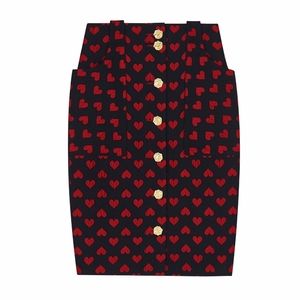 Motoguo Paula Tsui Evening Skirt Emily in Paris Red Hearts Black